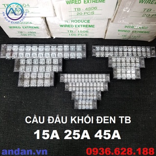 Cầu đấu khối đen, domino khối fit đen tb 15a 4p 6p 12p tb-1504 tb-1506 tb-1510 tb-1512