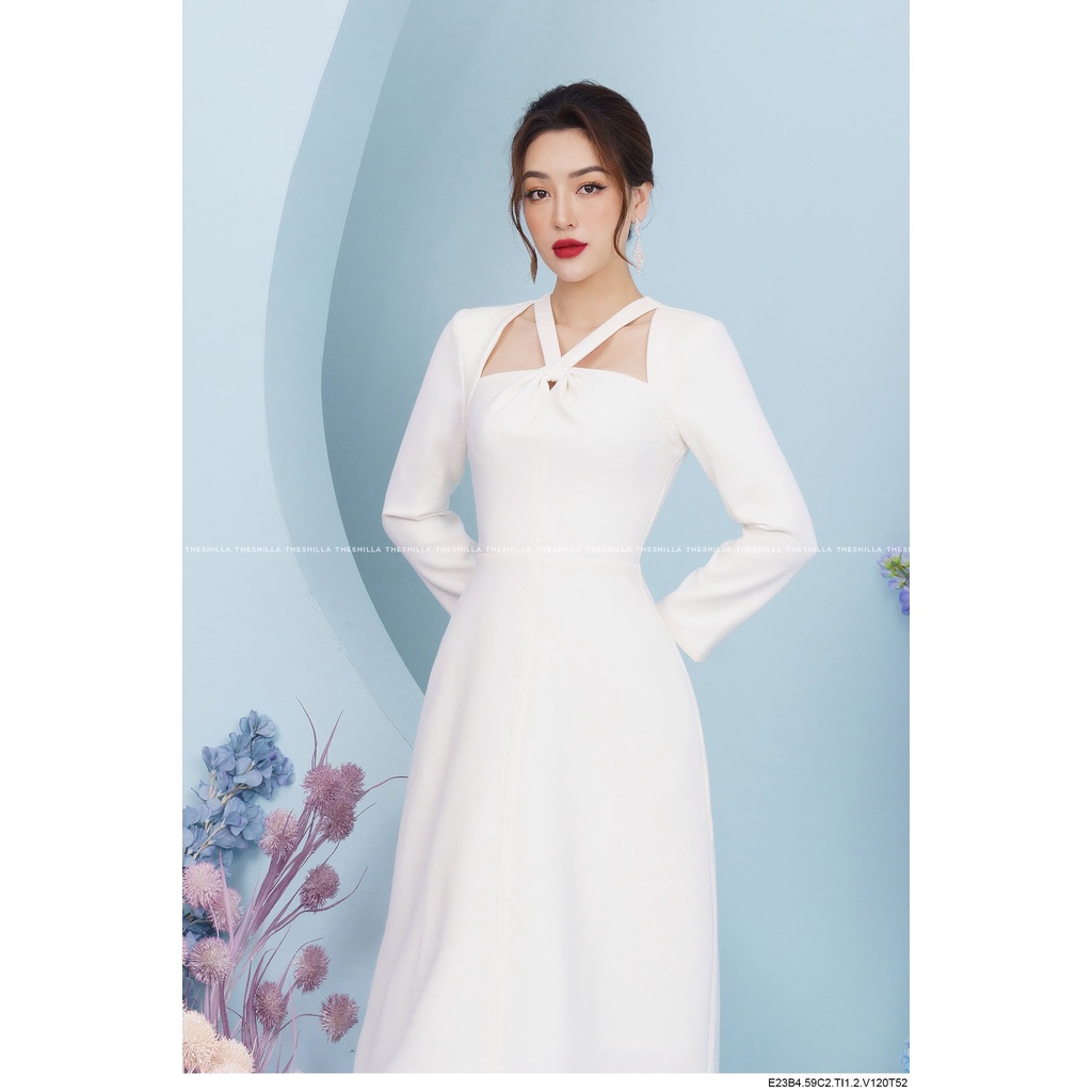 Váy đầm thiết kế cổ cách điệu sang trọng tay dài cao cấp [ Có video + Ảnh thật ] The Shilla - E23B4 - 59C2