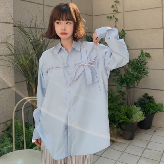 ZHELIHANGFEI Áo Sơ Mi Nữ Tay Dài Có Gắn Nơ Theo Phong Cách Ngọt Ngào Dễ Phối Đồ