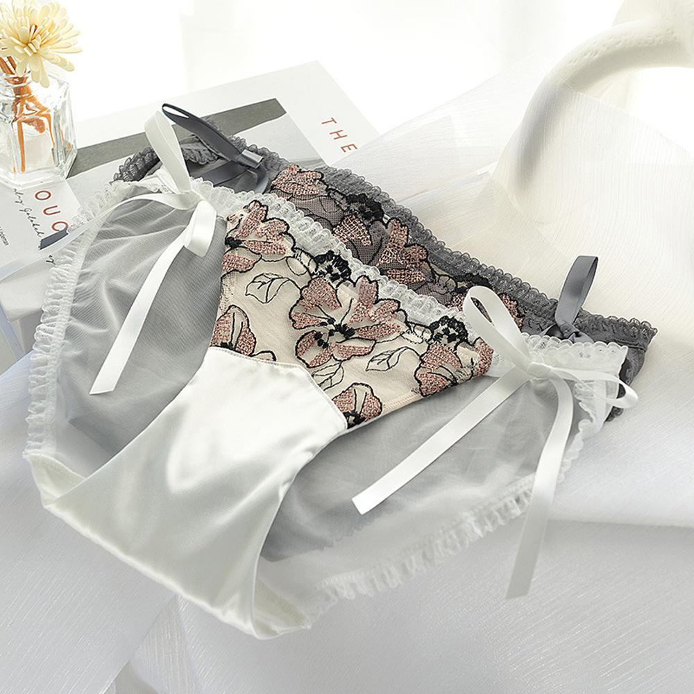 OCEANMAP Quần Lót Satin Phối Ren Hoa Trong Suốt Thoáng Mát Dành Cho Nữ