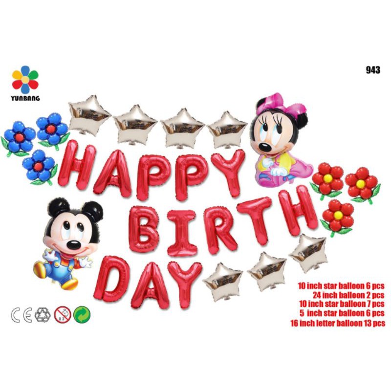 Set bóng sinh nhật Chuột Mickey trai/ mickey gái