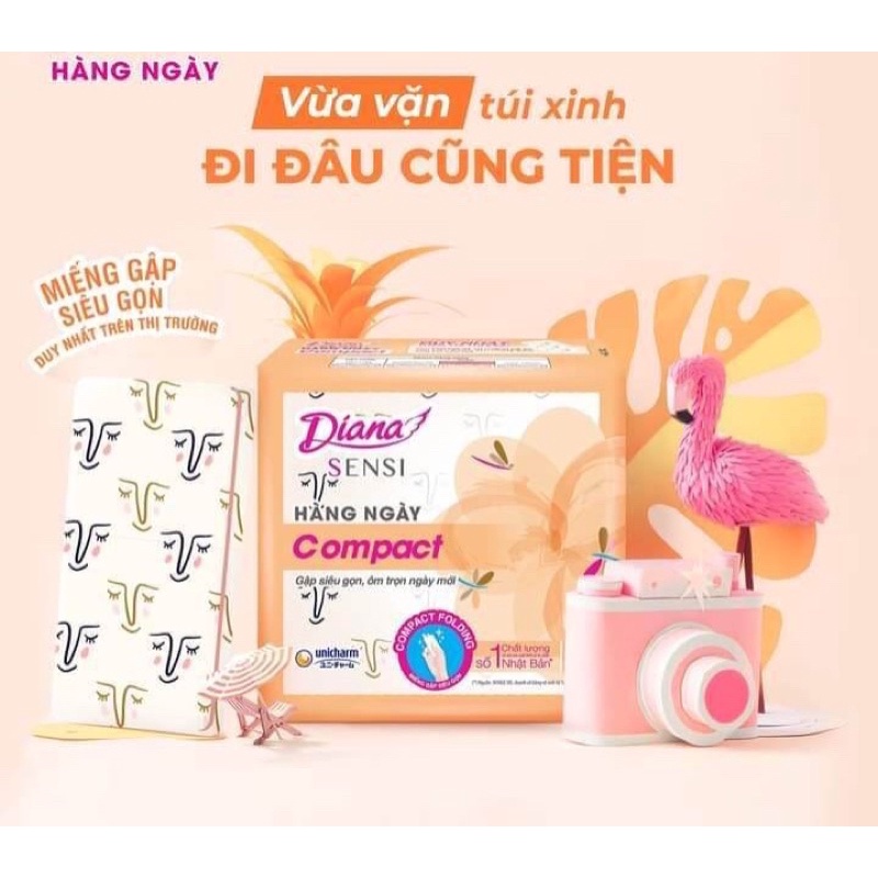 Băng vệ sinh Diana Hàng ngày Sensi Compact gói 40/20 miếng mỏng nhẹ 15.5mm