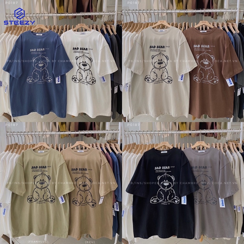 🧸 Áo thun cotton mặt lông dày in hình gấu SAD BEAR form rộng (Có sẵn/ảnh thật)