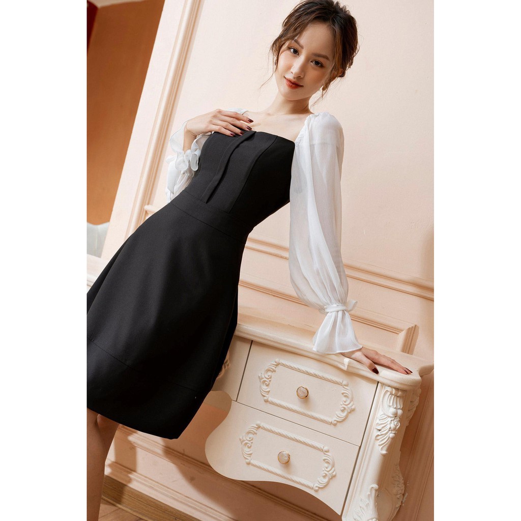 [Mã SKAMFA06 giảm 10% tối đa 50K đơn 0Đ] TIIN STORE Váy chữ A phối phối voan cổ vuông tay chun by Tiin | BigBuy360 - bigbuy360.vn