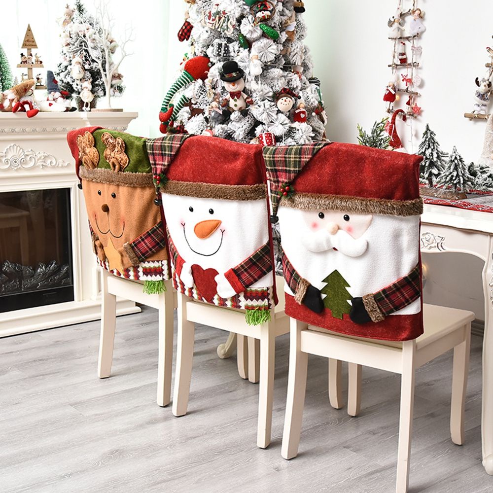 Vỏ Bọc Ghế Ngồi Bàn Ăn Trang Trí Giáng Sinh Hình Ông Già Noel Tuần Lộc