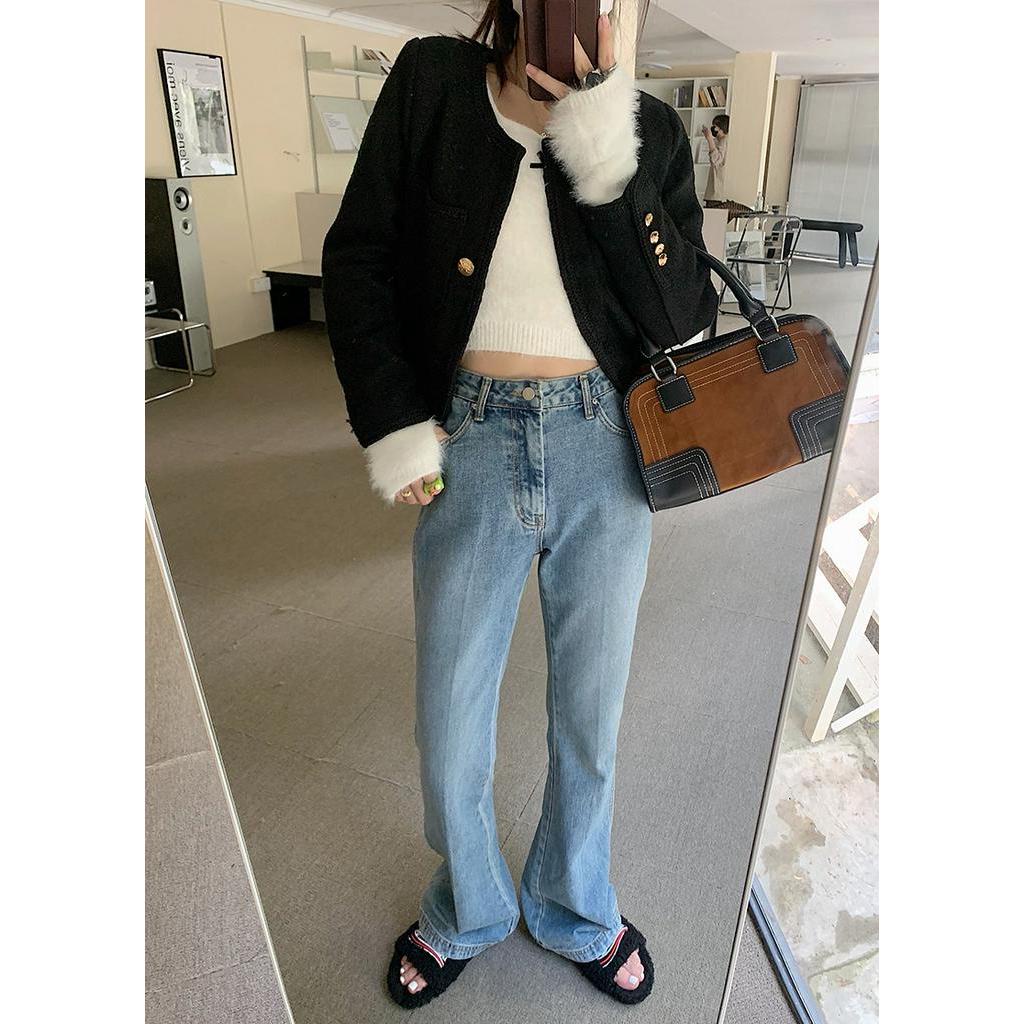 60683 Phong Cách Mới Quần Denim Nữ Ống Loe Micro