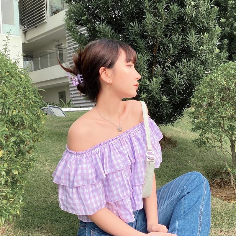 Áo trễ vai 3 tầng tím tingoan BOY BYE OFF/PP | BigBuy360 - bigbuy360.vn