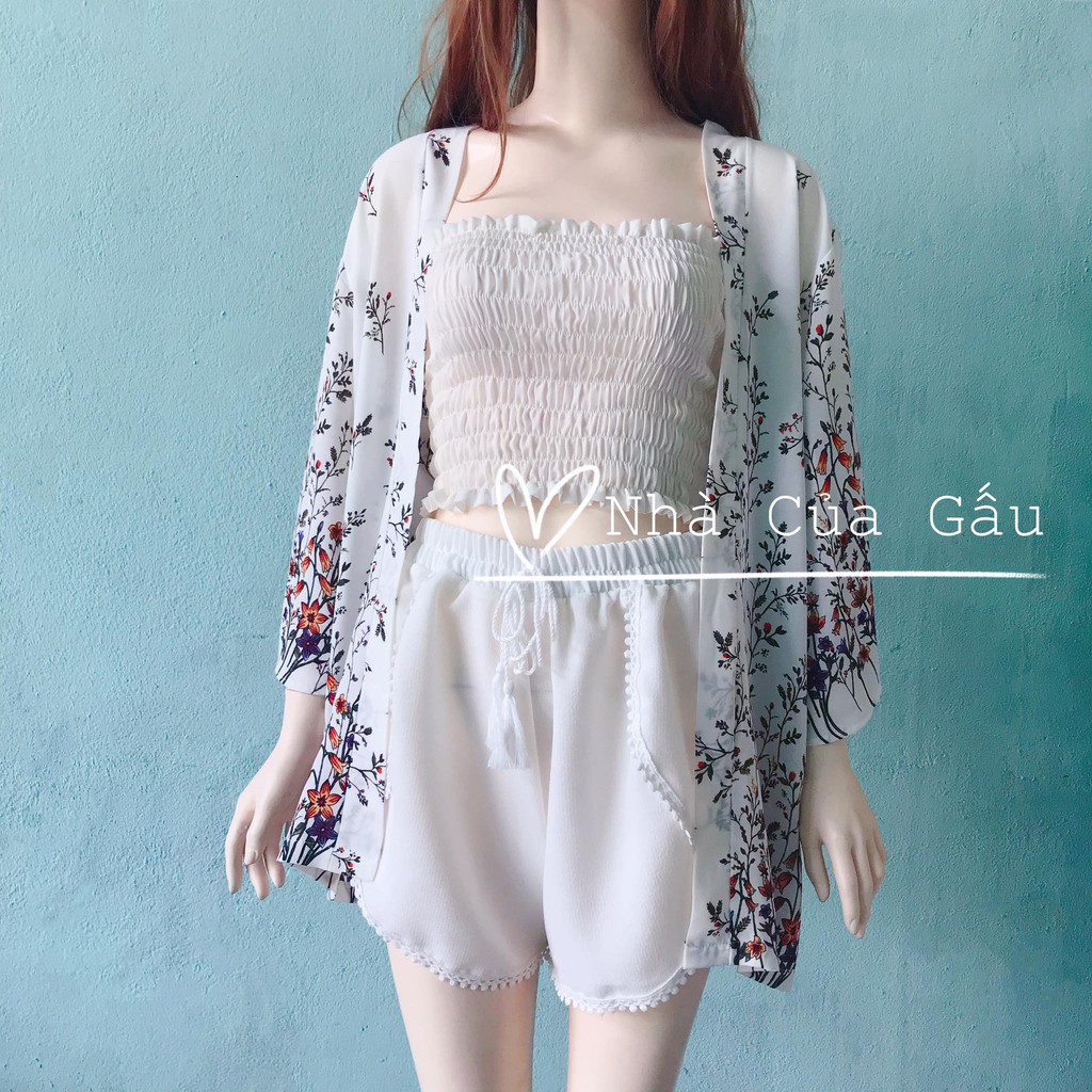 Áo khoác kimono voan hoa đẹp cực phẩm