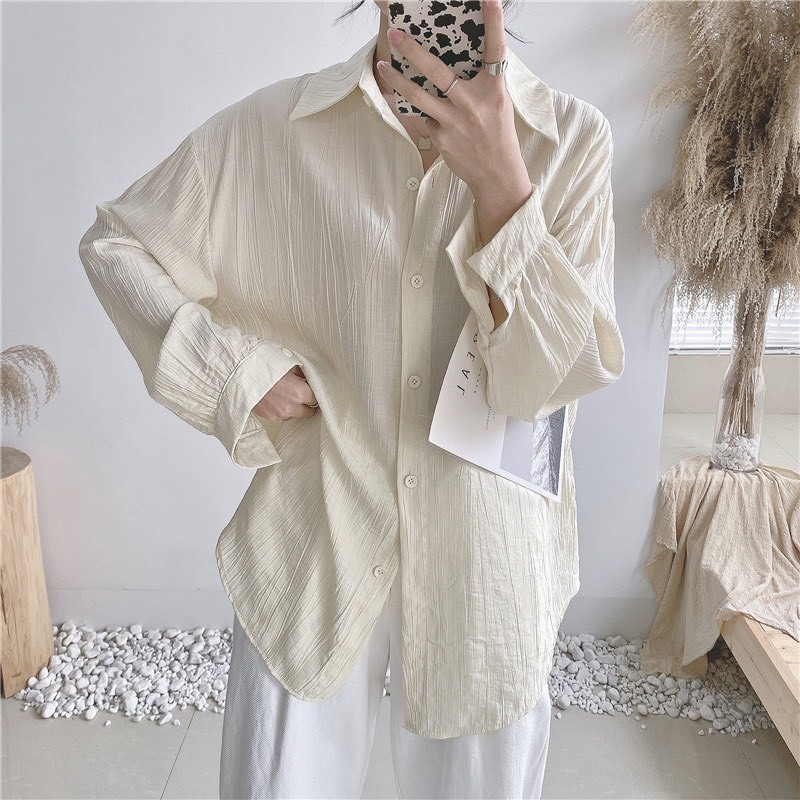 Áo Sơ Mi Đũi Nhăn [Freeship] Áo Sơ Mi Nữ Dài Tay 4 màu Siêu Xinh