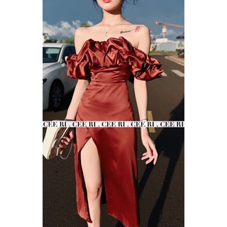 ( ẢNH THẬT - CHÍNH CHỦ CEE RI ) Váy lụa trễ vai bèo cao cấp
