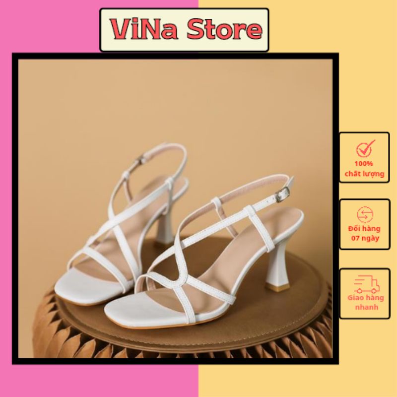 Giày sandal cao gót nữ đế nhọn 5-7 phân màu trắng mã TH07