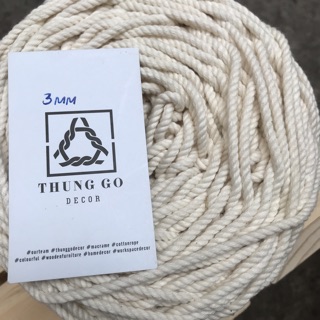 Dây thừng cotton macrame • 3 xoắn • 3mm • TRẮNG KEM
