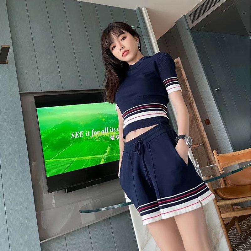 Bán Chạy!F &amp; X Bộ Đồ Thể Thao Hai Mảnh Áo Dệt Kim Ngắn Tay Phong Cách Thời Trang Mùa Hè 2022 Cho Nữ