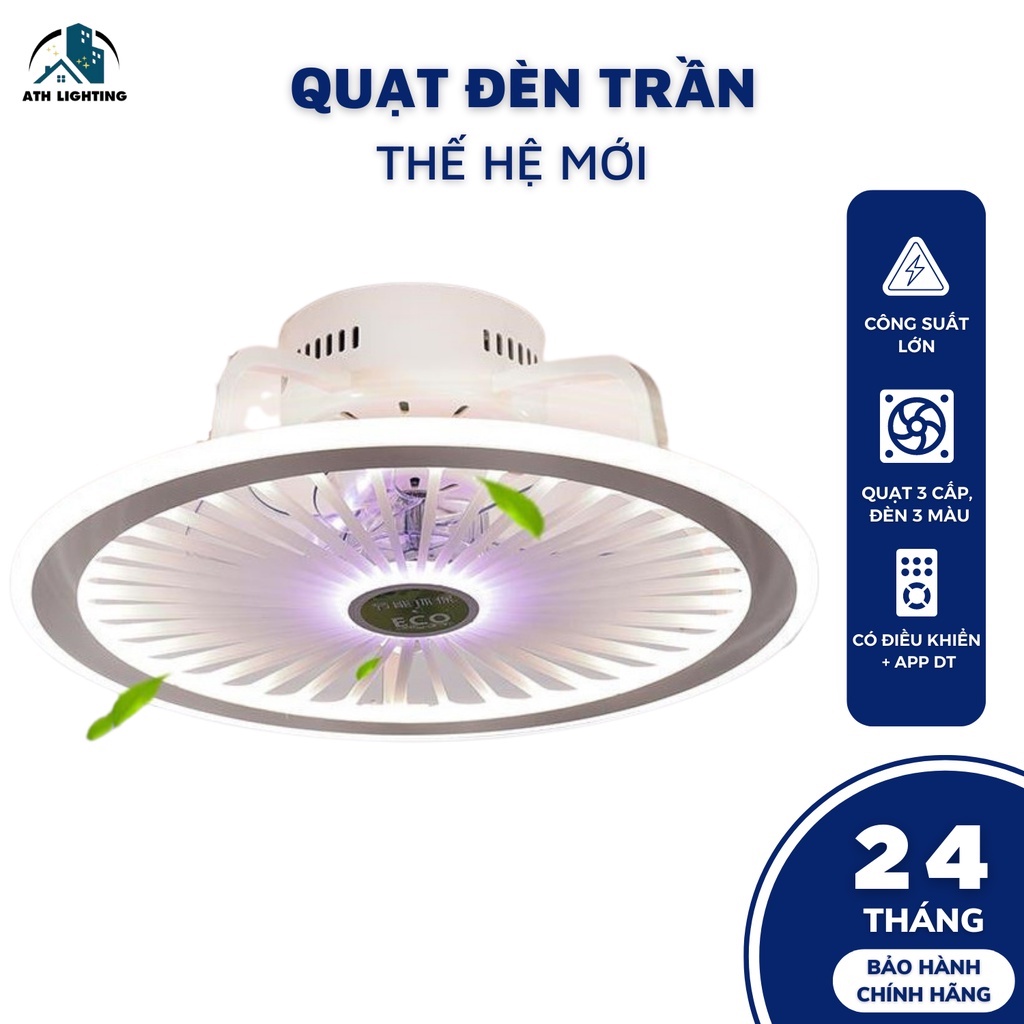 Quạt trần 3 cấp độ gió kết hợp đèn 3 màu, có thể làm mờ vô cấp bằng điều khiển từ xa, loại quạt đèn trần cao cấp