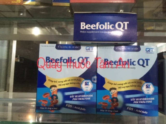 Ống uống bổ sung sắt và acid folic- Hỗ trợ tạo hồng cầu Beefolic QT