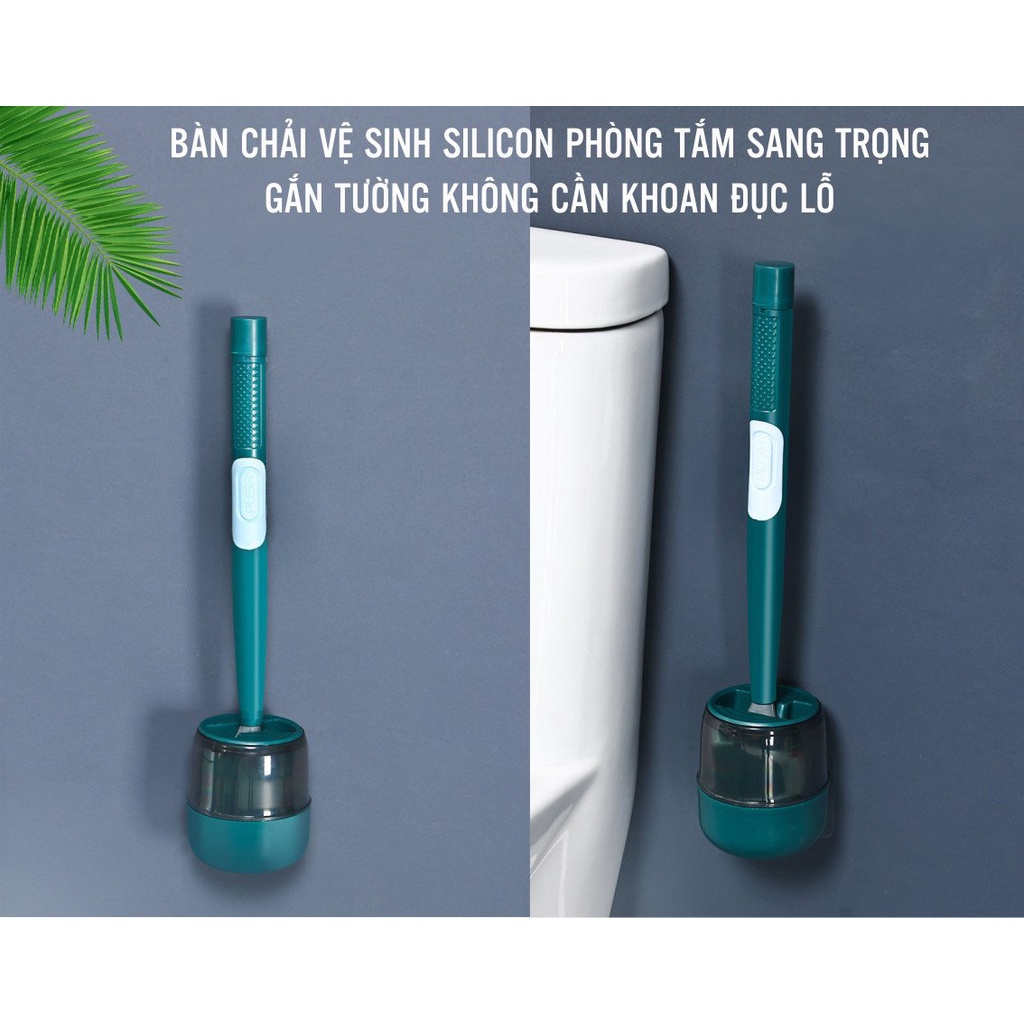 Chổi cọ toilet gắn tường - Bàn chải chà rửa nhà vệ sinh, nhà tắm - Cây cọ silicon có bình chứa xà phòng tiện dụng