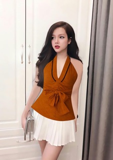 Áo cổ tim hở lưng cột nơ eo siu sang chảnh