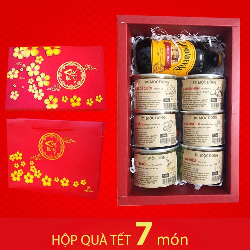 Hộp quà Tết 7 món Nước Ép, Táo Vàng, Mứt Bưởi Thái, Hạt Hạnh nhân, Hạt Mắc Ca, Hạt Điều lụa, Hạt Dẻ Cười | BigBuy360 - bigbuy360.vn