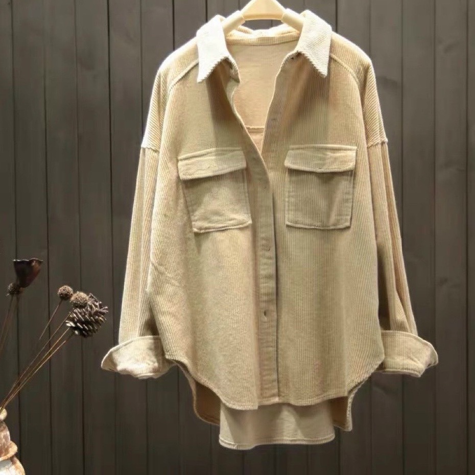 Áo Khoác Sơ Mi 2 Túi Nhung Gân Nam Nữ Unisex Chất Dày Dặn Phong Cách Hàn Quốc