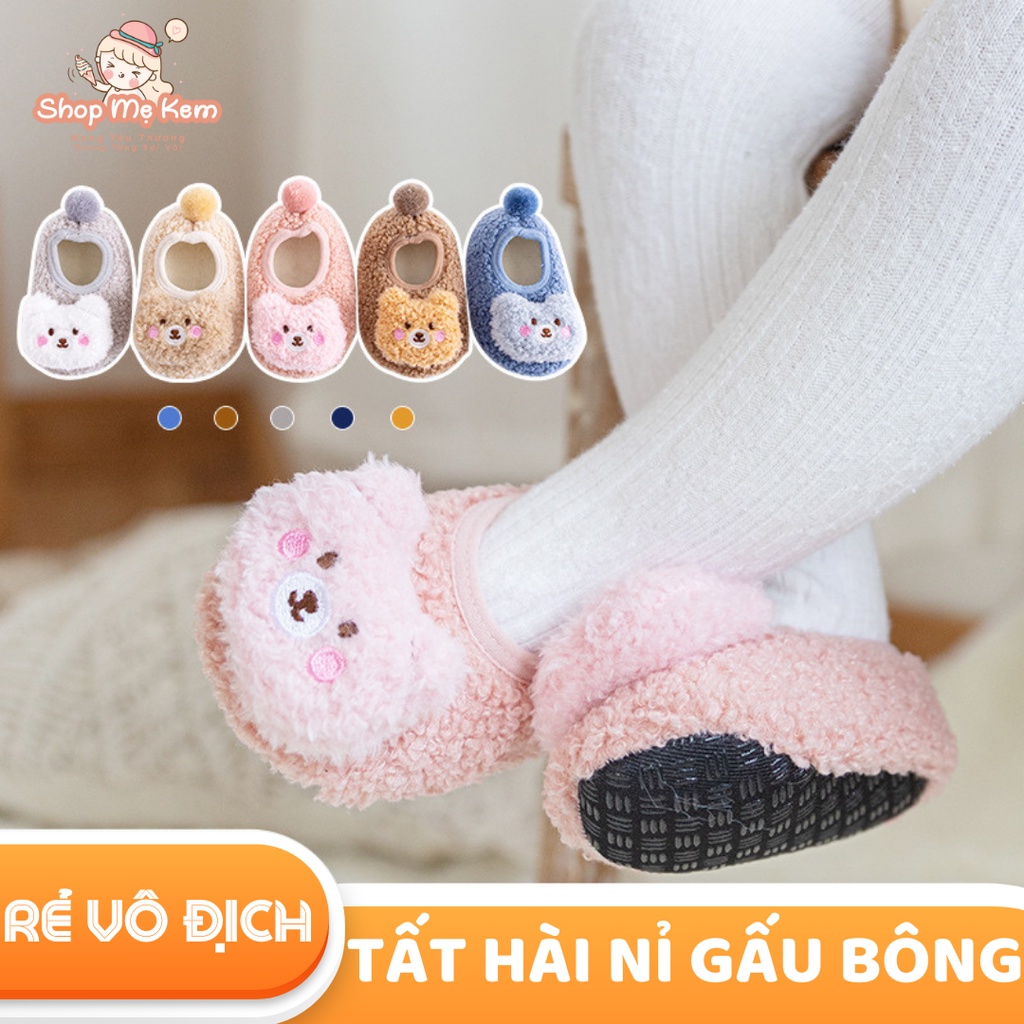 Tất Hài Nỉ Lót Bông Cực Ấm Chống Trơn Trượt Cho Bé Từ 0 - 2 Tuổi, Tất Hài Nỉ Đi Trong Nhà, Hàng Cao Cấp Có Túi Zip