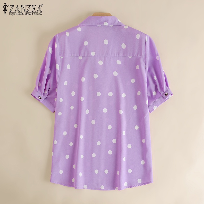 ZANZEA Áo Sơ Mi Nữ Tay Ngắn Cổ Bẻ Họa Tiết Chấm Bi Thời Trang