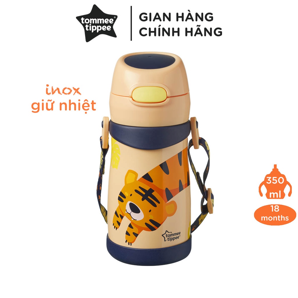 Bình uống nước Inox giữ nhiệt có ống hút và quai treo cho bé Tommee Tippee 350ml từ 18 tháng