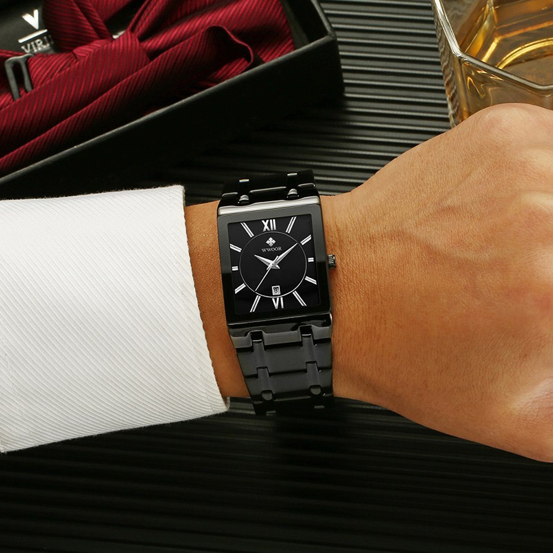 WWOOR Men's Watches Waterproof Fashion Sport Stainless Steel Metal Quartz Watch Genuine Clock - 8858