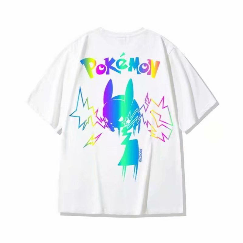 Áo Thun Tay Ngắn Cổ Tròn In Hình Pikachu Phản Quang Nhiều Màu Thời Trang Phong Cách Mỹ Cho Nam Size M-5XL