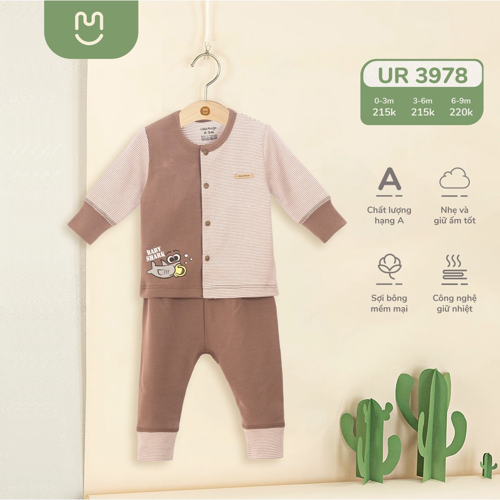 Quần áo sơ sinh thu đông cho bé Ualarogo 0-9 tháng dài tay giữ nhiệt vải Cotton nỉ mềm nhẹ 3978