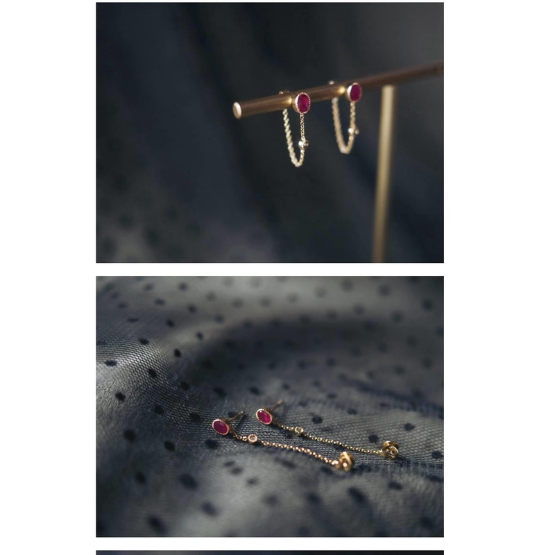Khuyên Tai Bạc Đính Đá Ruby Phong Cách Retro Sang Trọng Đơn Giản