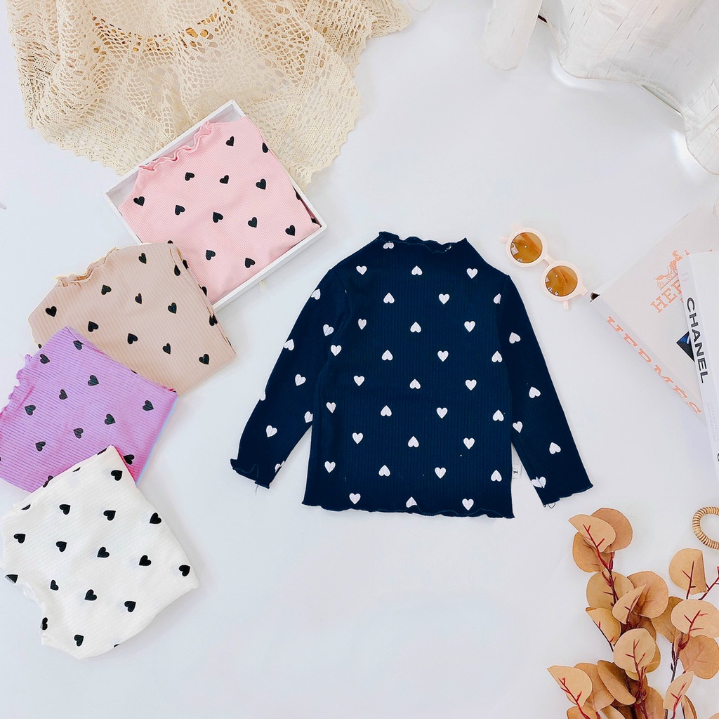 (7-18kg) Áo dài tay cho bé gái chất cotton len hình Tim QATE139