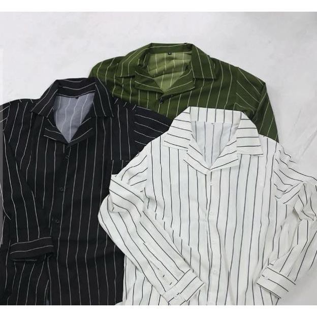 Áo sơ mi DÀI TAY lụa cổ vest sọc unisex nam nữ mỏng mịn Hàn Quốc BTS [MỚI] [Bỏ sỉ buôn bán]  ྇