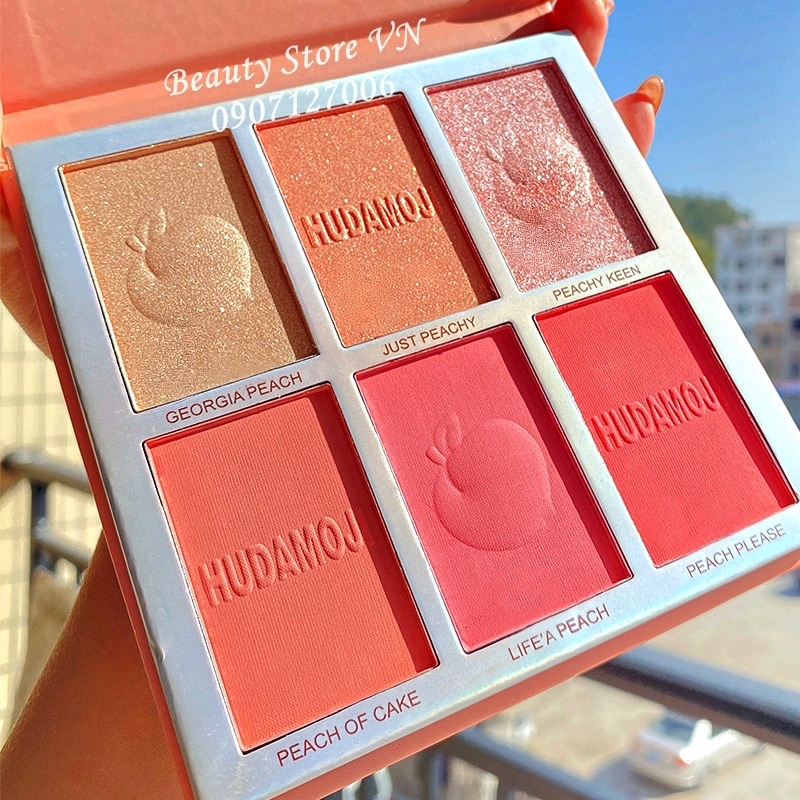 [FREESHIP] Bảng Phấn Má Hồng Bắt Sáng Nhũ Lấp Lánh 6 in 1 Peaches Blush Palette