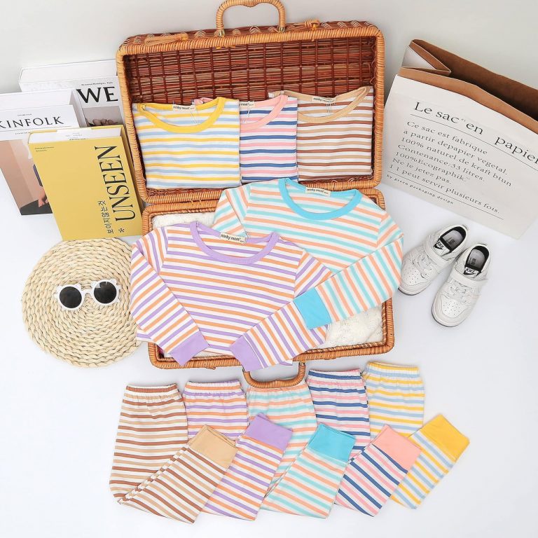 Bộ dài tay Minky phối sọc size 80-120 thun lạnh pha cotton nhiều họa tiết cho bé