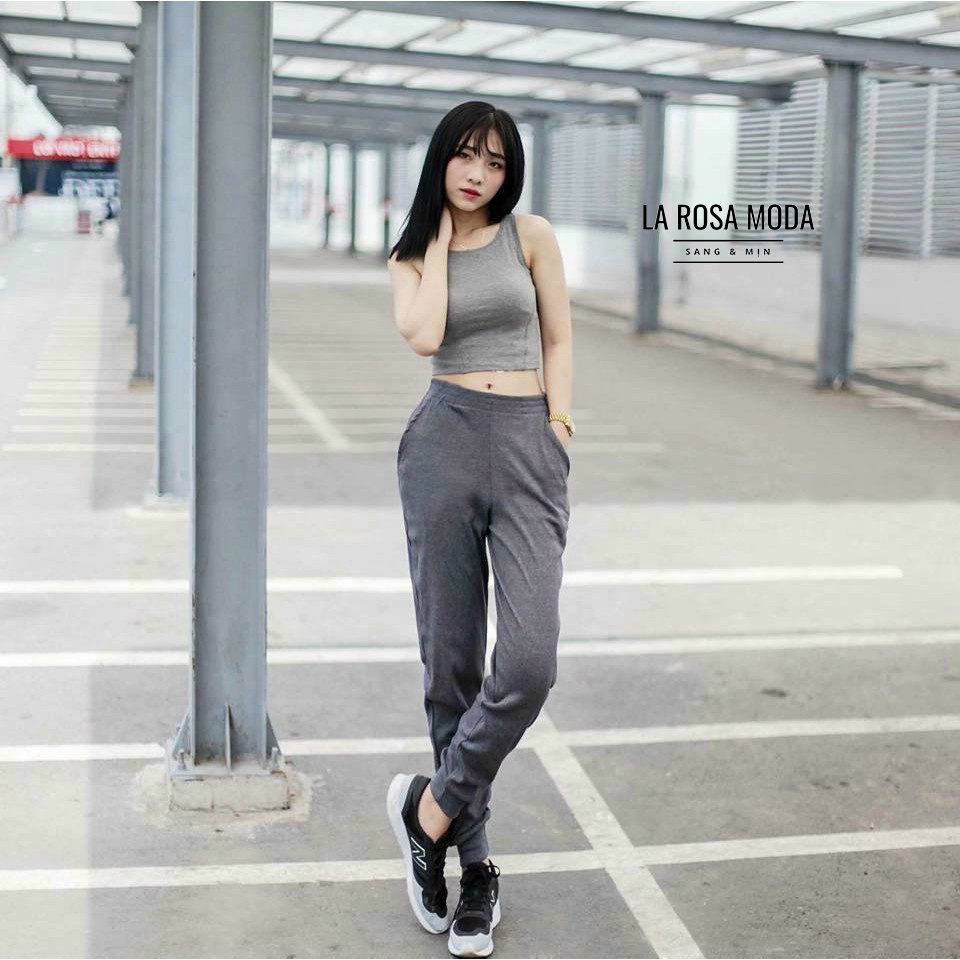 Quần nỉ nữ Jogger len tăm bo gấu