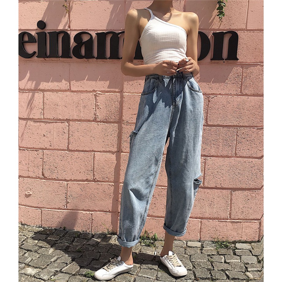Quần jean nữ denim ống rộng suông lưng cạp cao form rộng chất đẹp Emilyshop ulzzang
