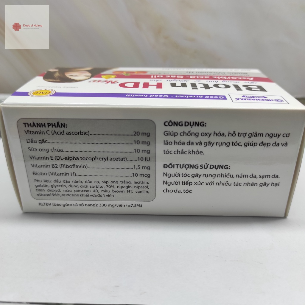 Biotin HD New Giảm Gãy Rụng Tóc, Sạm Da - Cho Tóc Chắc Khỏe, Làm Chậm Lão Hóa Hộp 100 viên