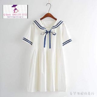 Đầm Babydoll thủy thủ cổ nơ
