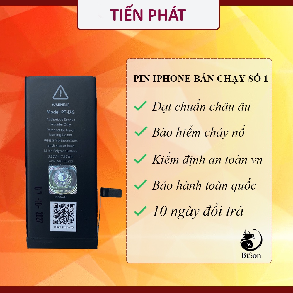 Pin BISON Iphone 7 chính hãng - Pin Con Trâu - BH 12 tháng online - Dung Lượng 1960 mAh