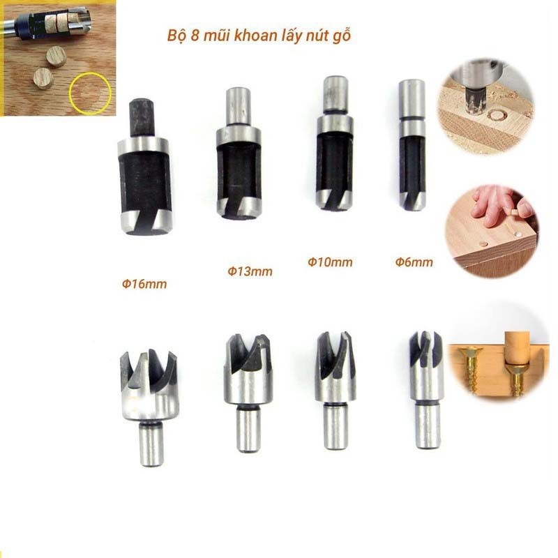 Bộ 8 mũi khoan lấy nút gỗ,lấy chốt gỗ-Mũi khoan gỗ,mũi khoan gỗ