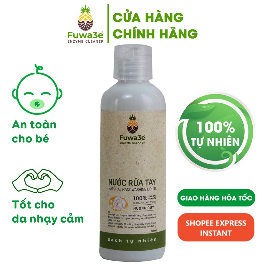 Nước rửa tay hữu cơ Fuwa3e mùi tinh dầu quýt từ chế phẩm Enzyme sinh học -100ml - 300ml