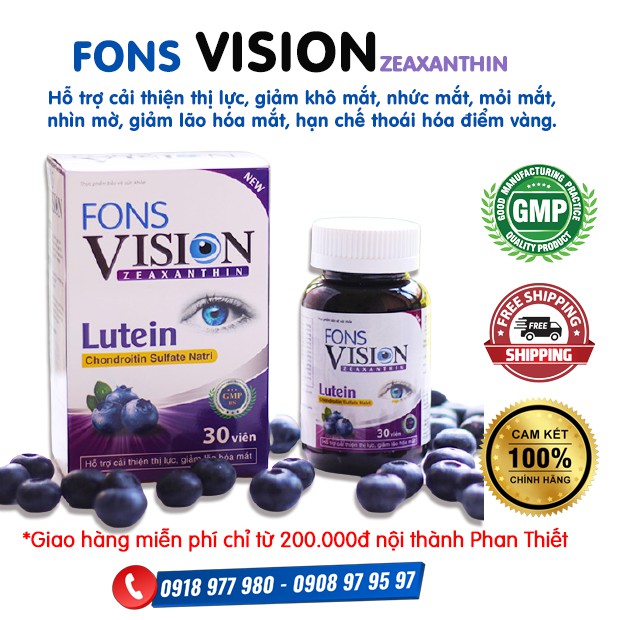Viên bổ mắt sáng mắt FONS VISION  hỗ trợ cải thiện thị lực, giảm khô mắt, nhức mắt, mỏi mắt, nhìn mờ, giảm lão hóa mắt