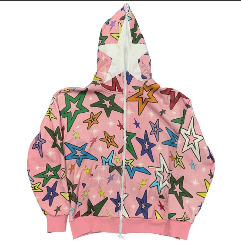 Áo hoodie MMIOT Y2K tay dài dáng rộng có khóa kéo in họa tiết ngôi sao thời trang harajuku Âu Mỹ đường phố dành cho nam