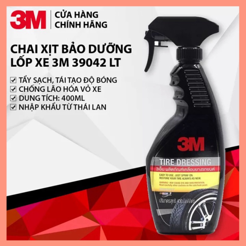 Chai Xịt Vệ Sinh Bảo Dưỡng Và Phủ Bóng Lốp Ô Tô Xe Máy 3M 39042LT Tire Dressing 400ml (Nhập Khẩu Thái Lan)