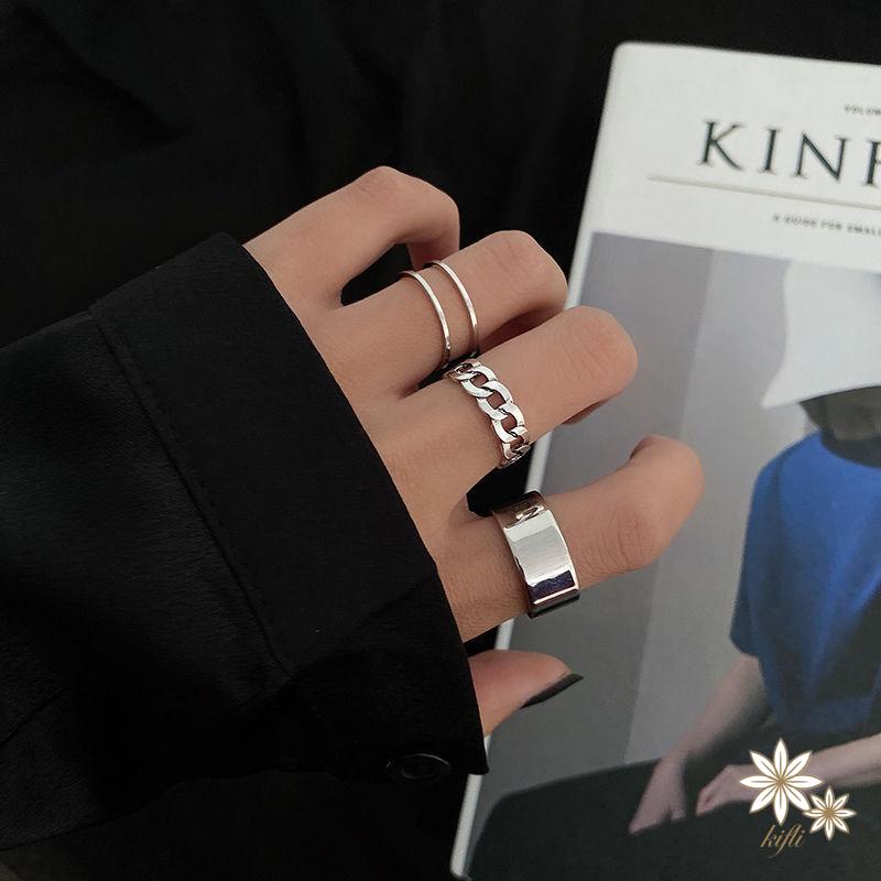 Set 3 nhẫn đeo tay từ kim loại phong cách Hip Hop cá tính cho nữ