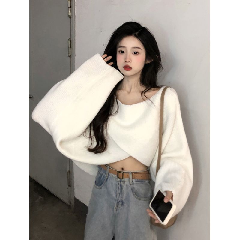 Áo Sweater Dệt Kim Tay Dài Dáng Ngắn Thiết Kế Mới Thời Trang Mùa Thu Cho Phái