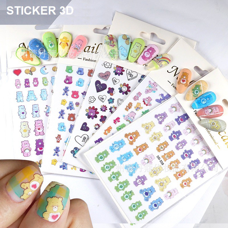 Sticker 3D Hoạt Hình Gấu Gum Đủ Màu - Hình dán móng tay 555/556/557/558