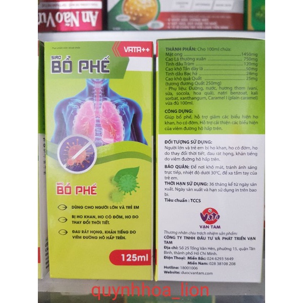 Siro Bổ Phế Vata++_ Giúp bổ phế, hỗ trợ giảm ho khan, ho có đờm