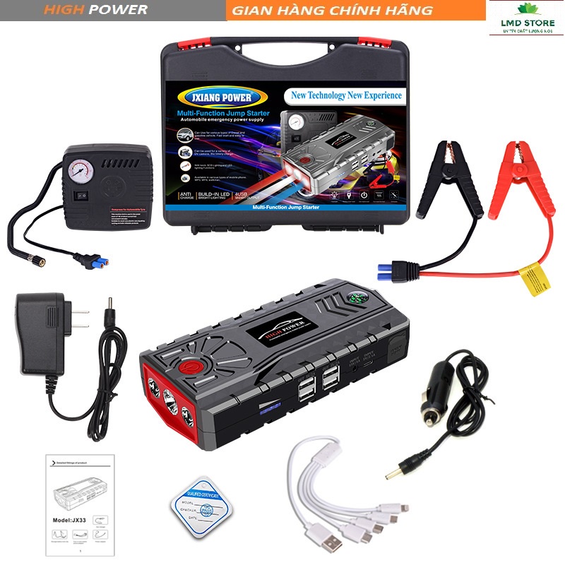 Bộ Kích Nổ Kiêm Bơm Hơi Và Sạc Dự Phòng Cho Xe Ô Tô 12V - HIGH POWER JX33- kèm ảnh thật+ video chi tiết sản phẩm