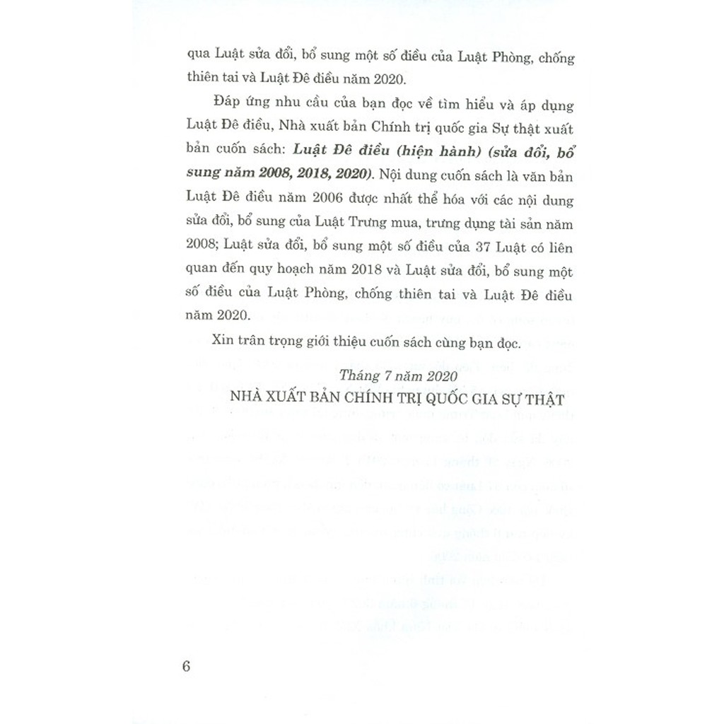 Sách - Luật Đê Điều (Hiện hành) (Sửa đổi, bổ sung năm 2008, 2018, 2020)